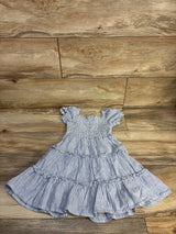 Gymboree Striped Linen-Blend Smocked Tiered Dress Blue sz 4T