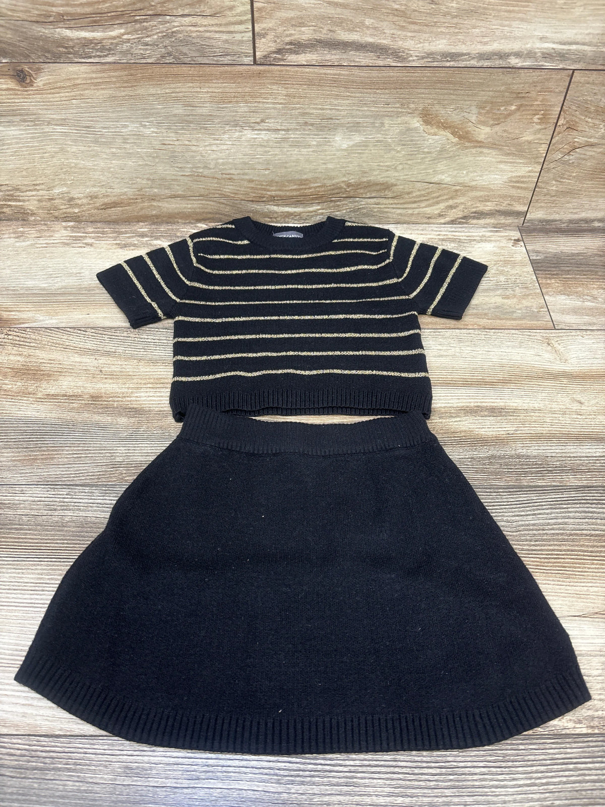 Vince Camuto 2pc Striped Knit Cropped Shirt & Skirt Set Black sz 3T