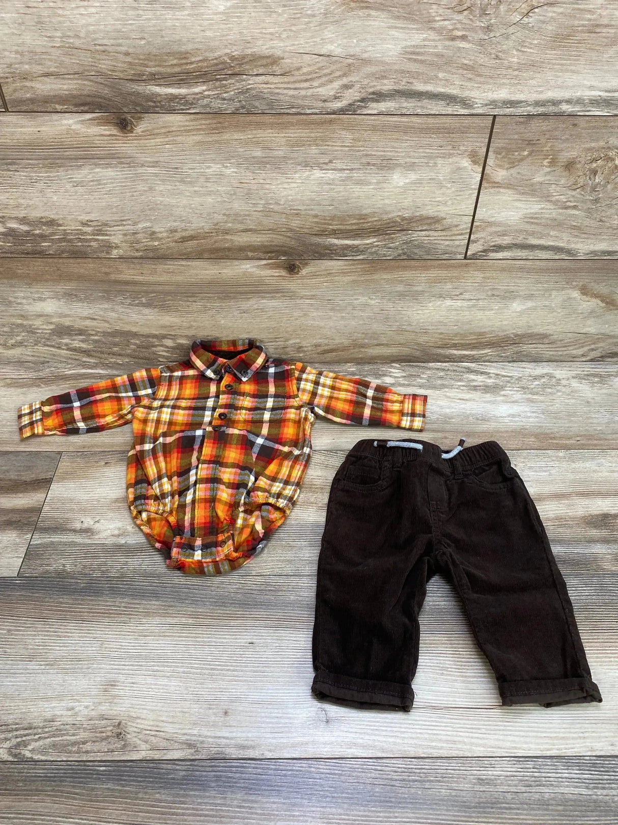 Gymboree 2pc Plaid Bodysuit & Pants Orange sz 3-6m