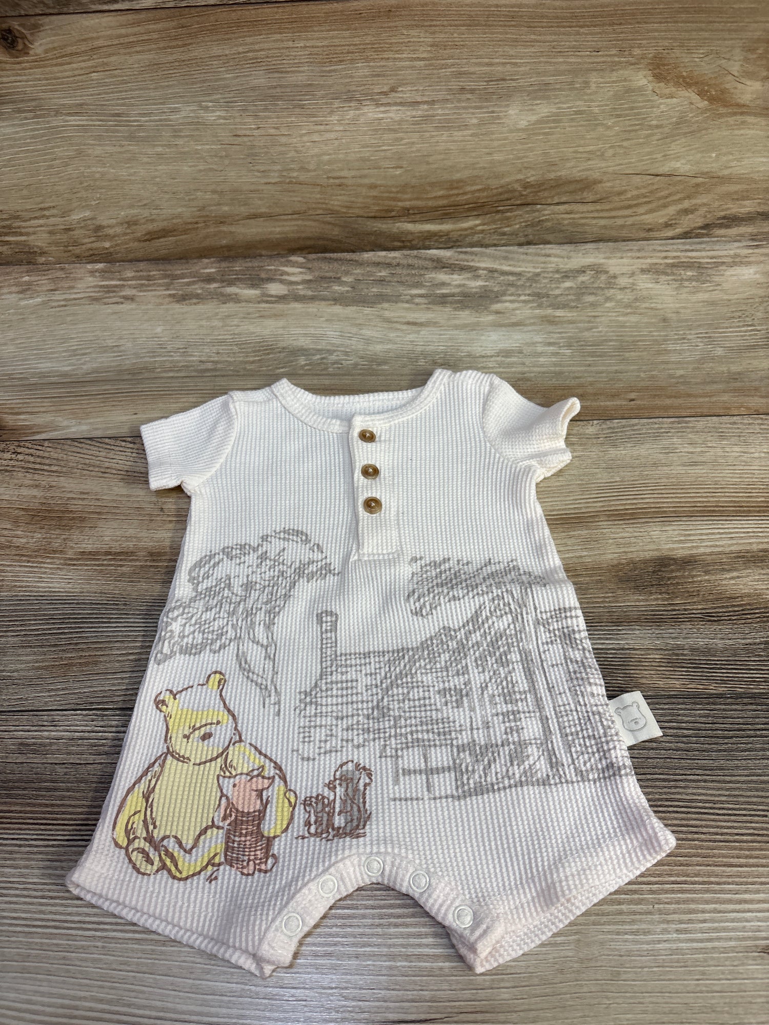 Disney Winnie The Pooh Henley Thermal Shortie Romper Ivory sz Newborn