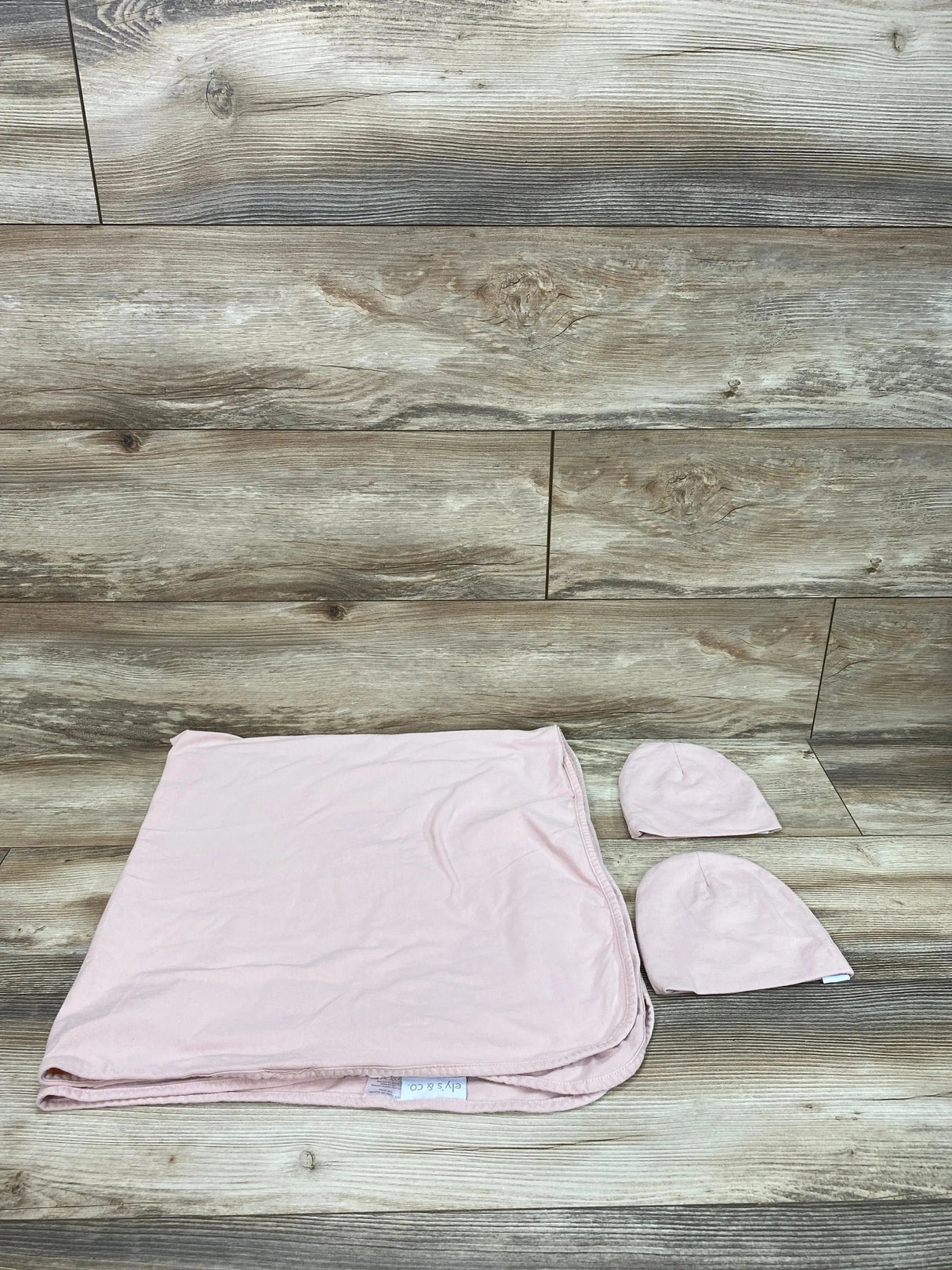 Ely's & Co. Cotton Knit Jersey Swaddle Blanket and 2 Beanies Blush Pink Newborn