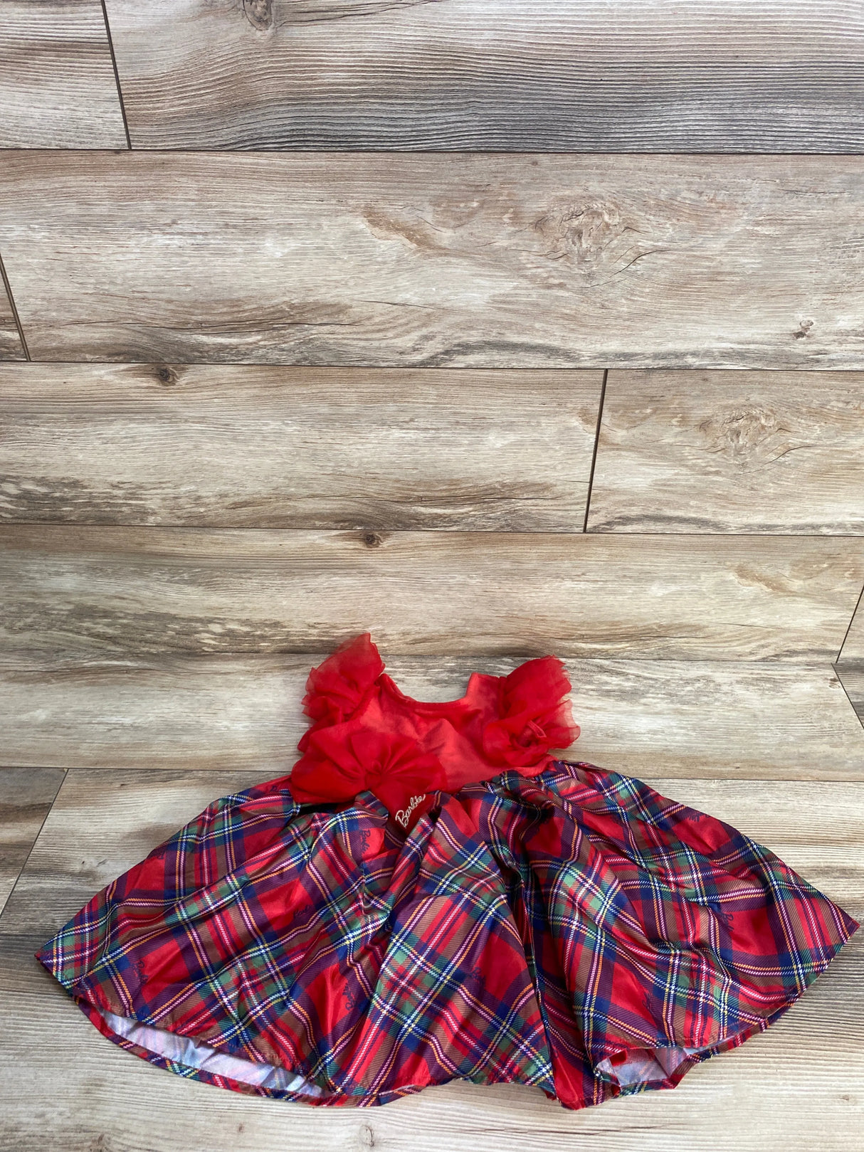 Barbie Velvet Satin Plaid Fancy Layered Tutu Dress Red sz 2T