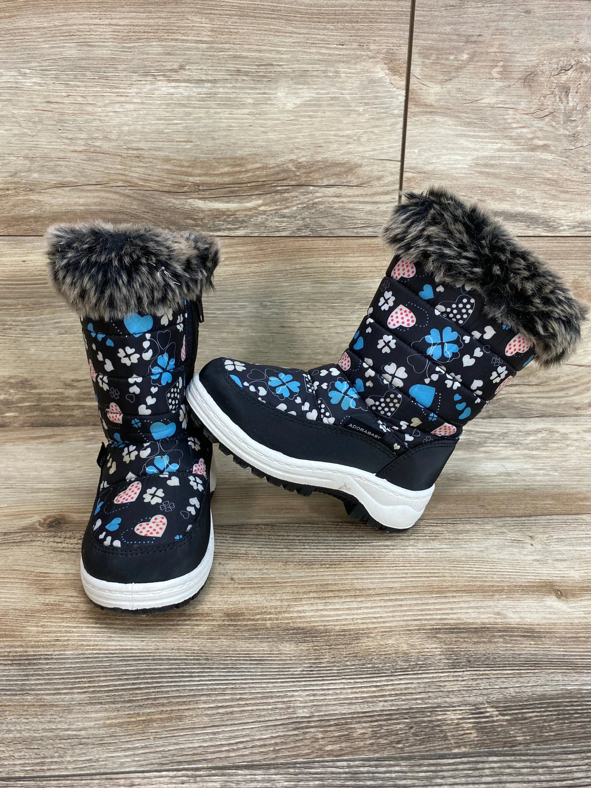 Adorababy Girls Snow Boots Mid Calf Winter Fur Boots Blue Sz 10c