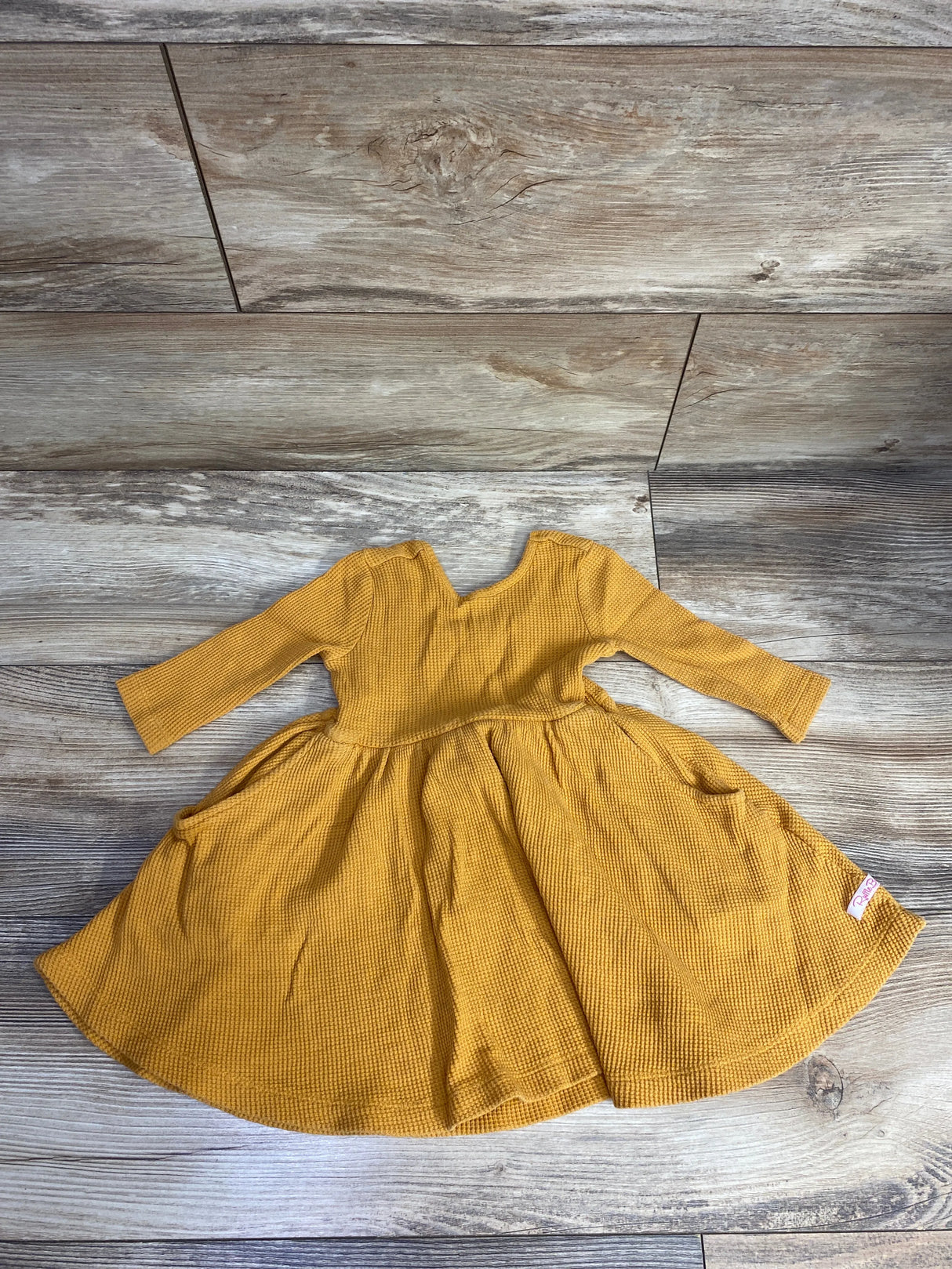 Ruffle Butts Waffle Knit Long Sleeve Twirl Dress Mustard sz 2T