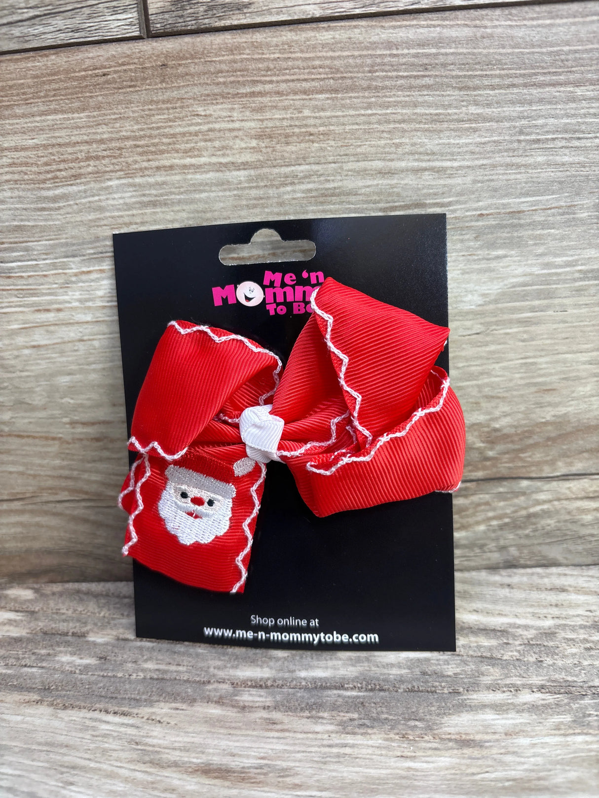 NEW Large Santa Embroidered Hair Bow Red