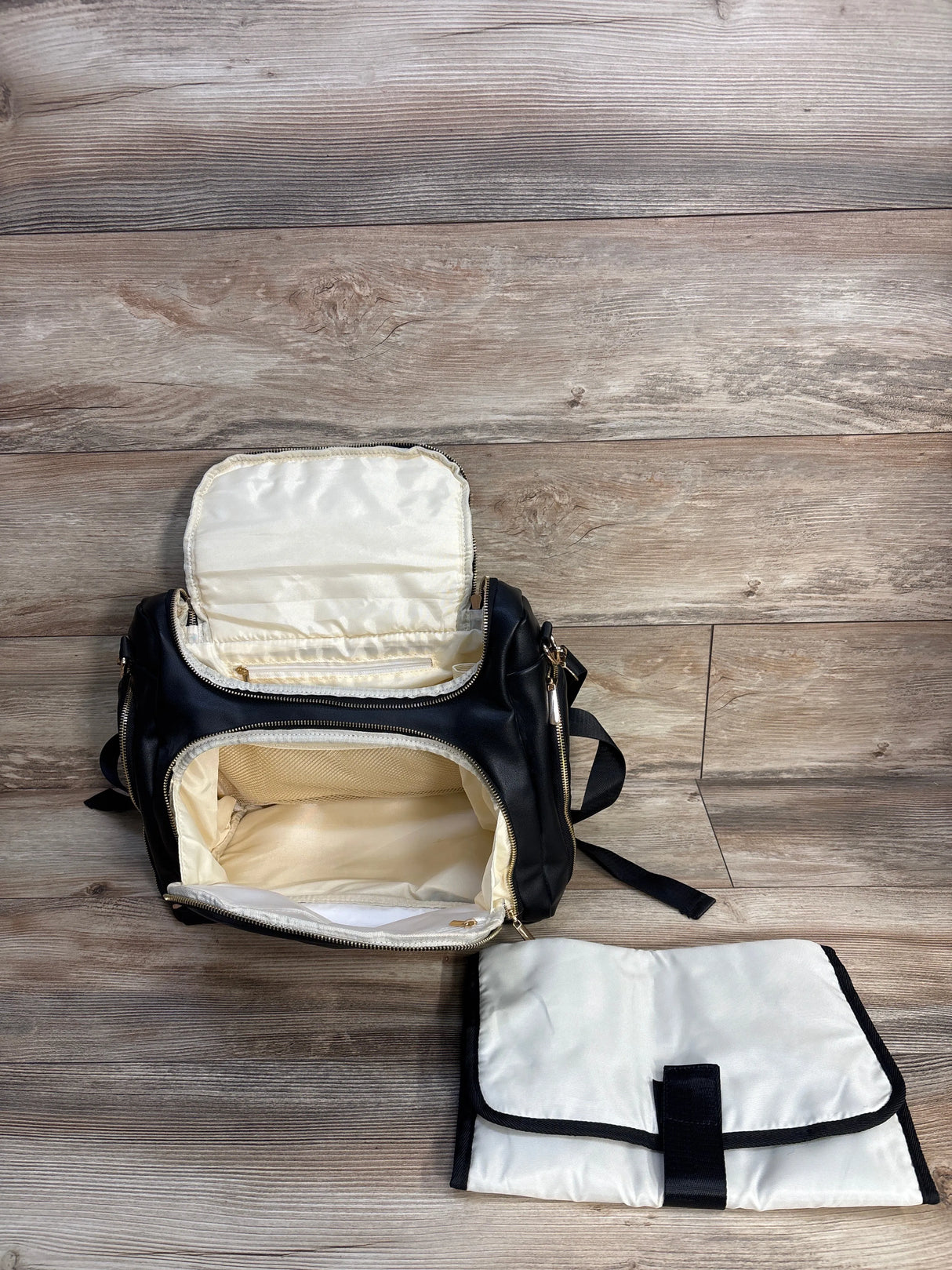 5-in-1 Leather Diaper Bag Backpack, Black