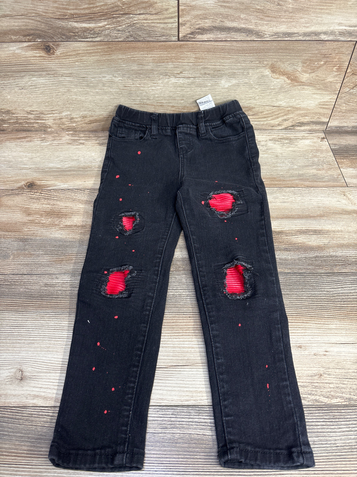 Shein Distressed Red Paint Dots And Red Patchwork Design Jeans Black sz 5T
