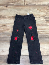 Shein Distressed Red Paint Dots And Red Patchwork Design Jeans Black sz 5T