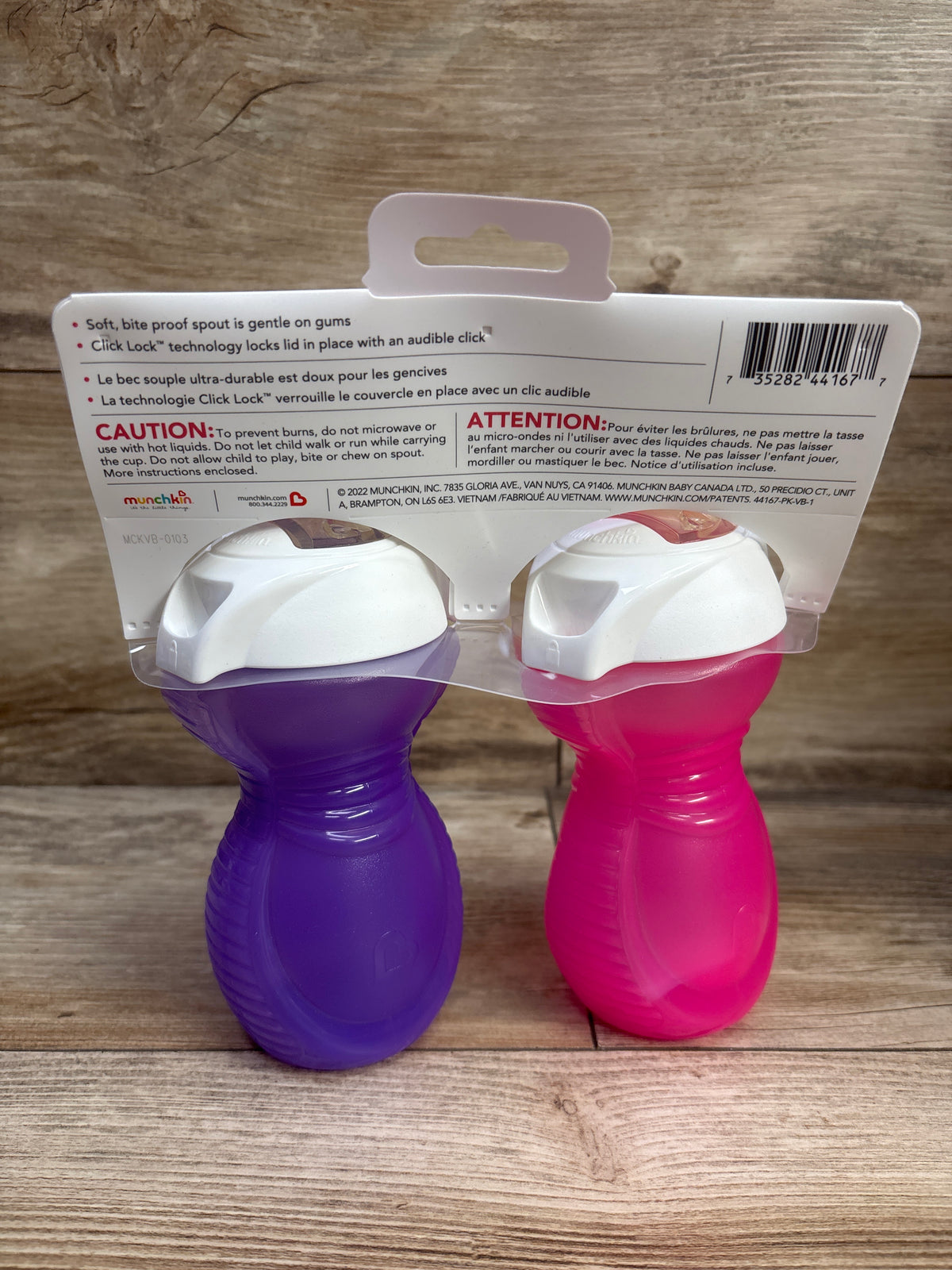 NEW Munchkin Click Lock Bite Proof Sippy Cups Pink/Purple 9oz 2pk