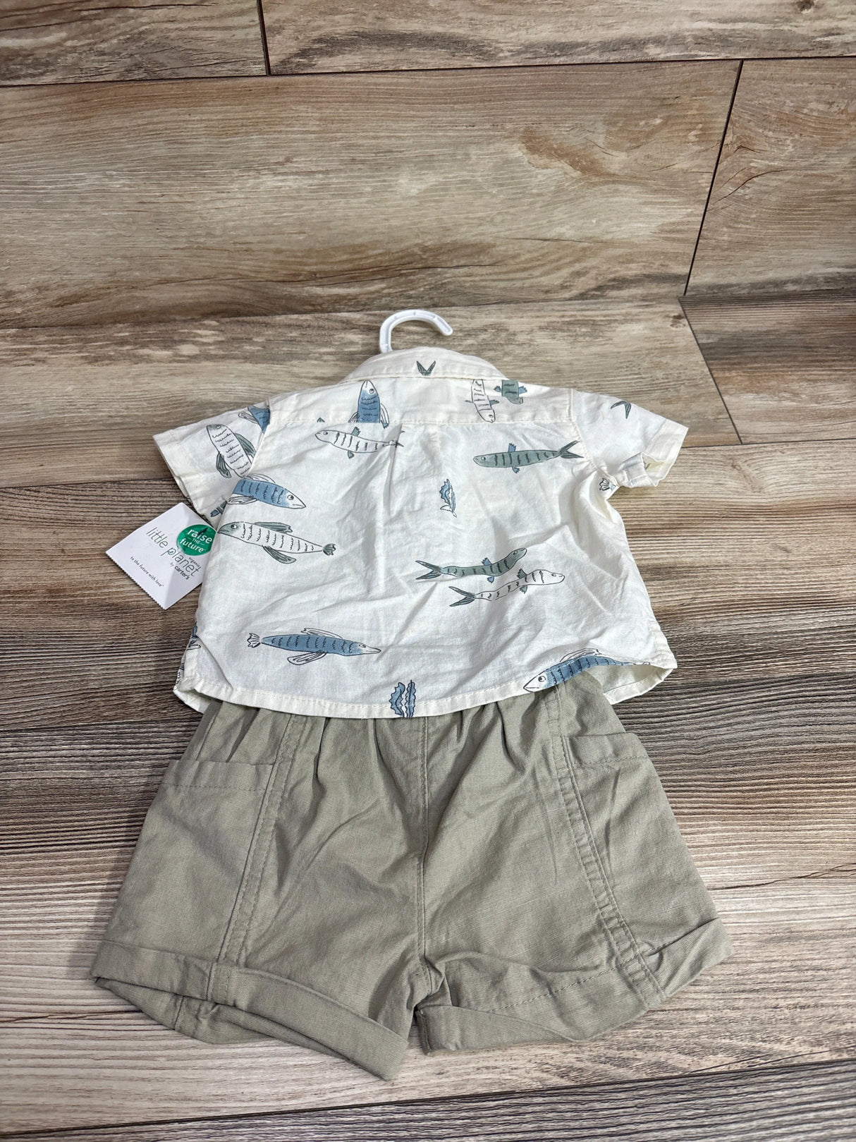 NEW Little Planet 2Pc Organic Fish Print Set Ivory sz 3m