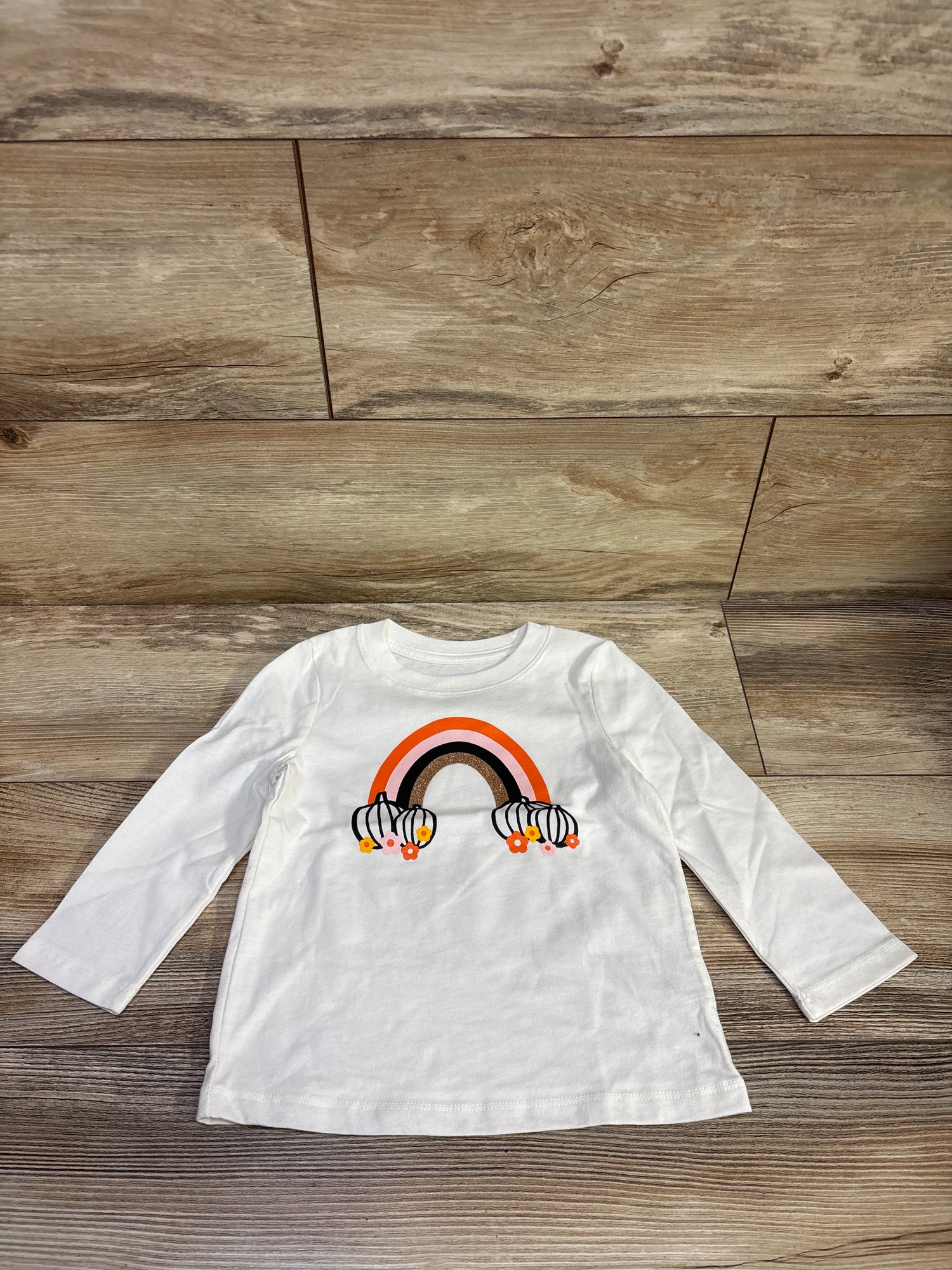 Cat & Jack Pumpkin Rainbow Shirt White sz 2T