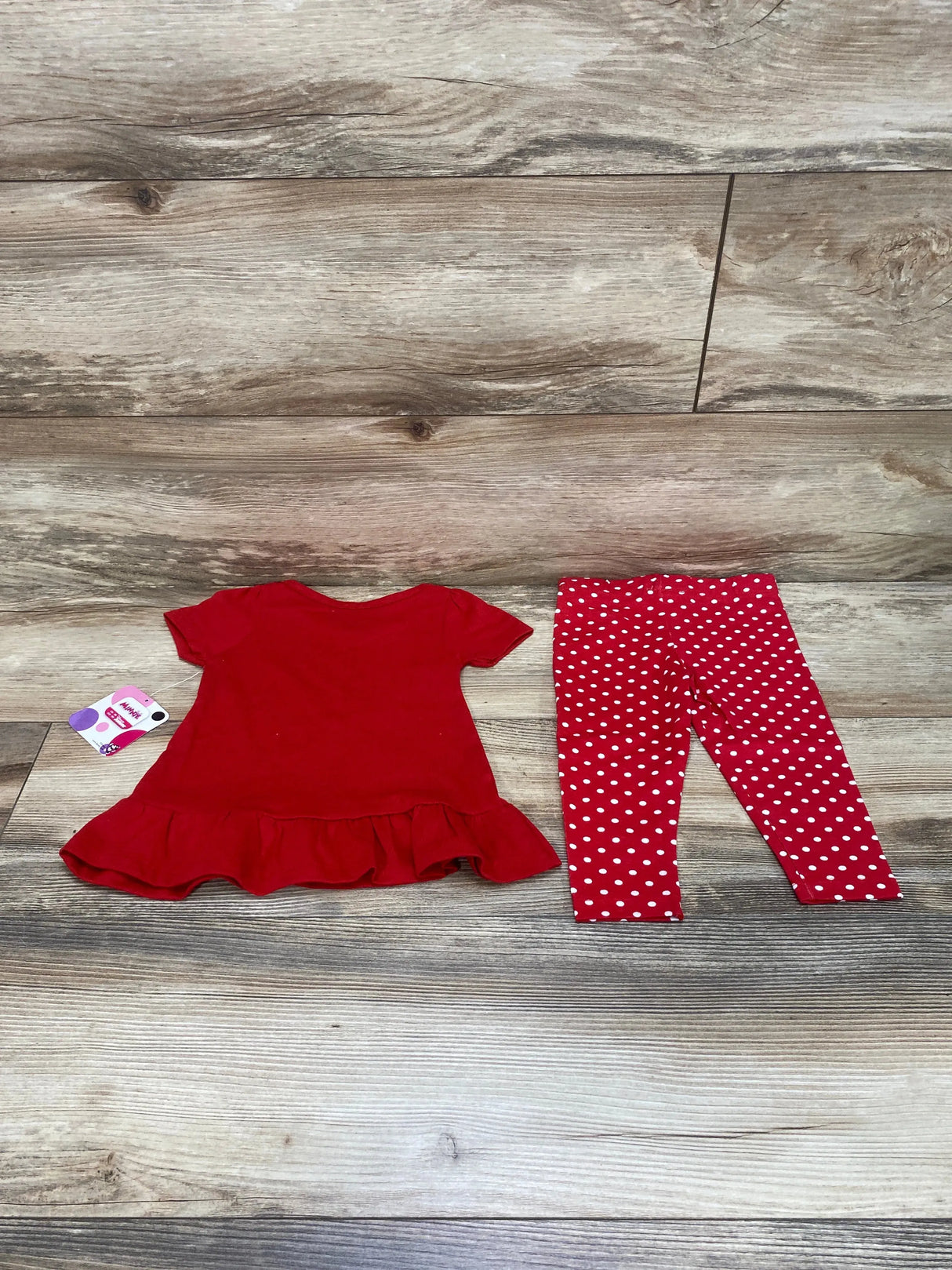 NEW Disney Junior Bows & Kisses Minnie Mouse Shirt & Leggings Red sz 12m