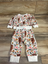 goowrom 2pc Highland Cow Sweatshirt & Joggers Set White sz 3-6m