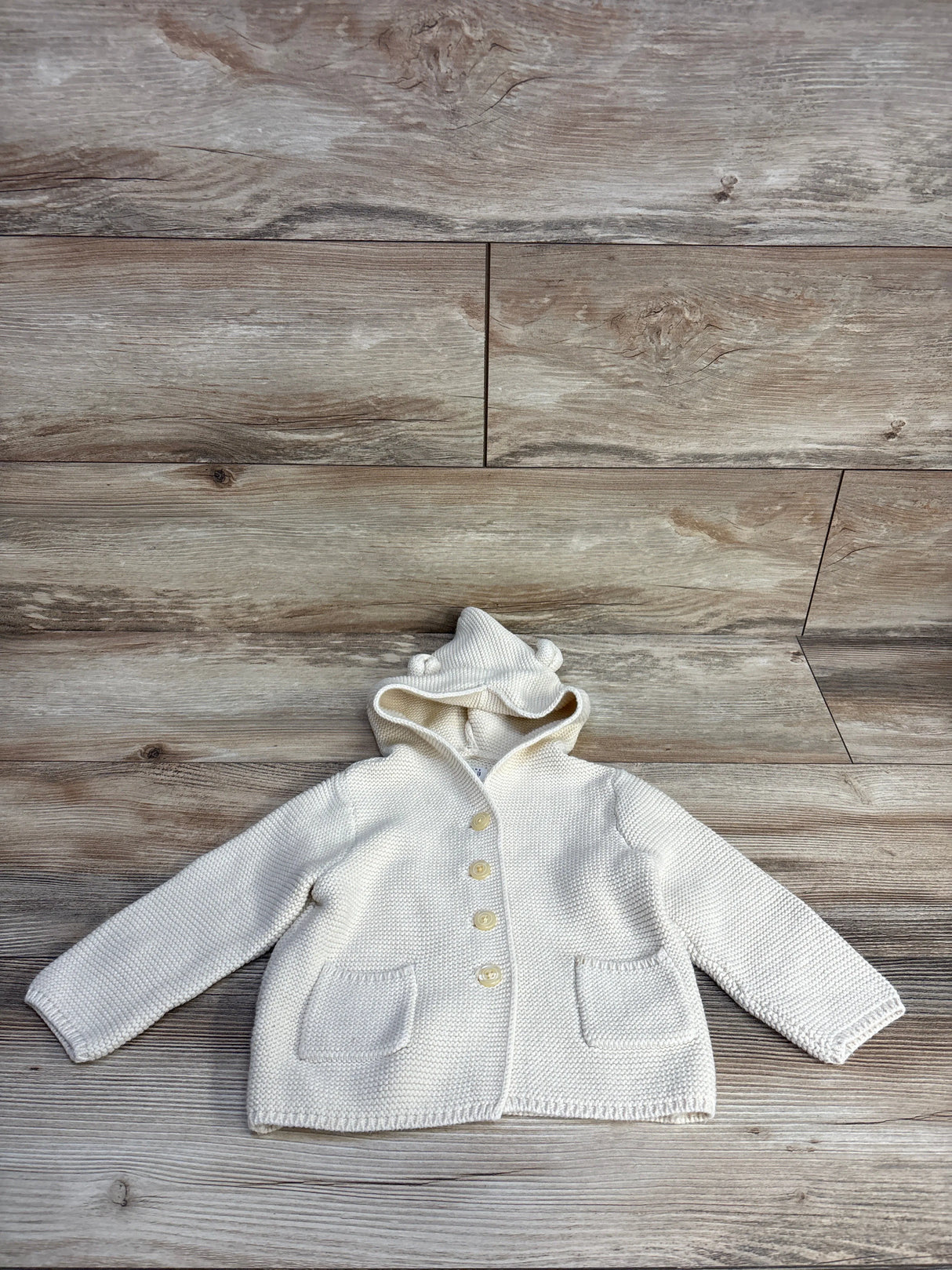 Baby Gap Bear Garter Hooded Cardigan Cream  sz 12-18m