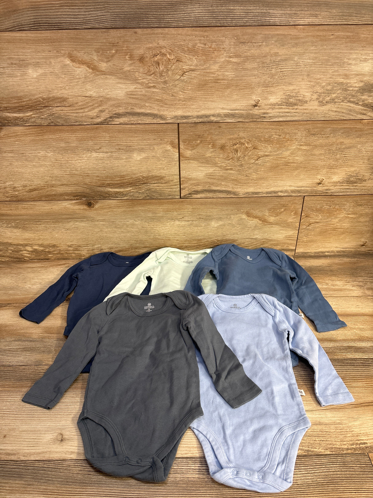 Honest Baby 5pk Long Sleeve Bodysuit Set Blue sz 12m