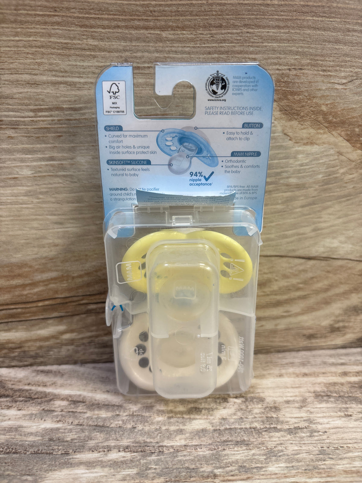 NEW MAM Original 2pk Pacifiers, Yellow/Cream 16m+