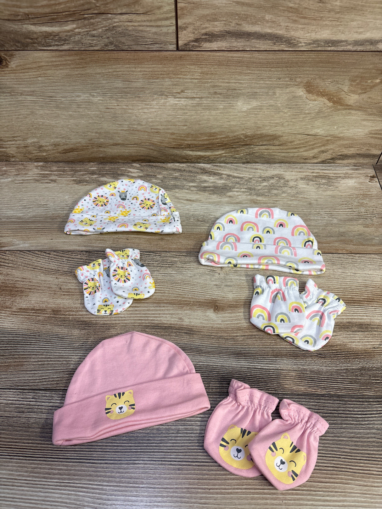 6pc Hat & Mittens Pink sz Newborn