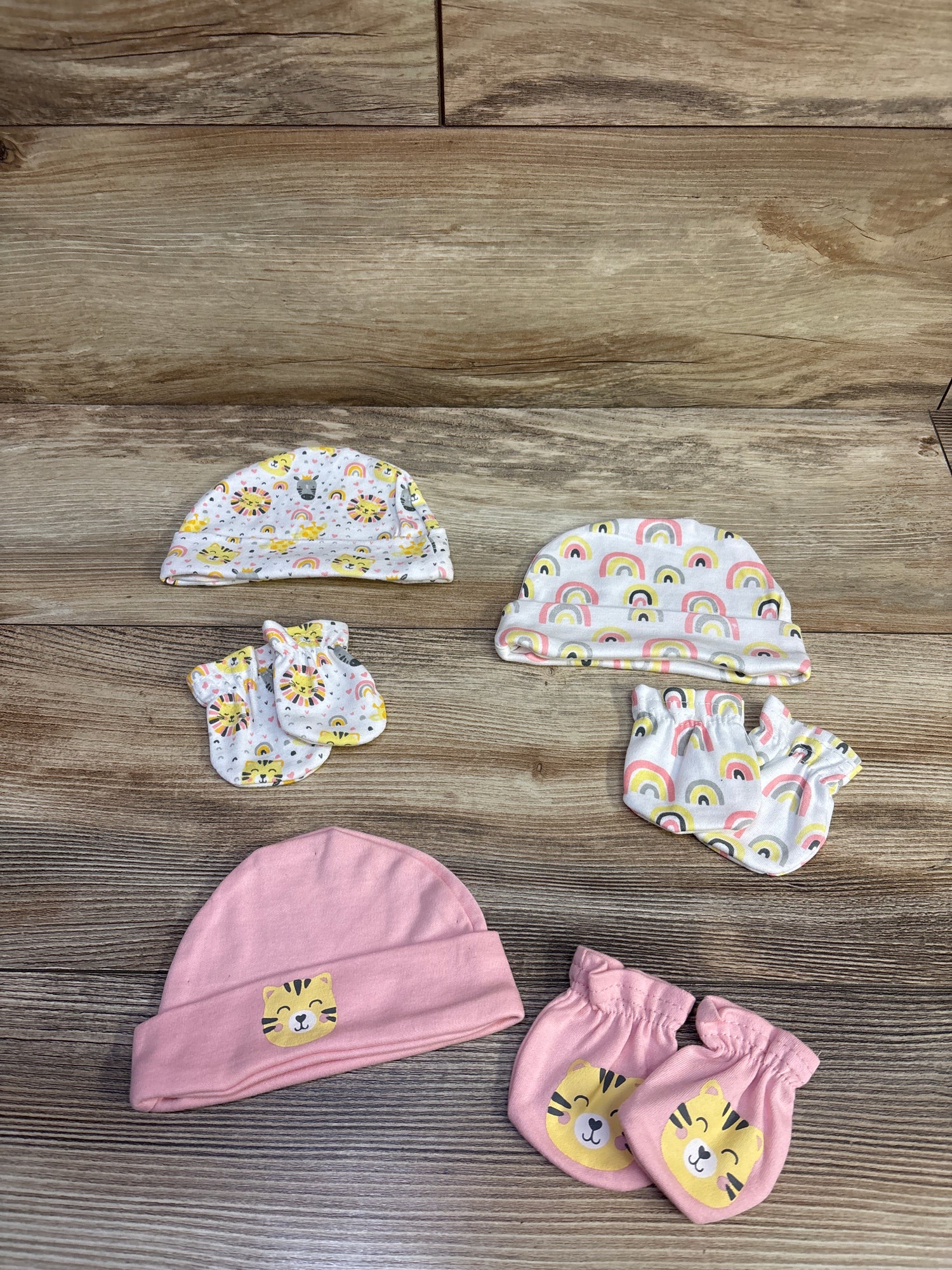 6pc Hat & Mittens Pink sz Newborn