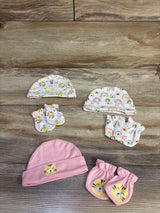 6pc Hat & Mittens Pink sz Newborn