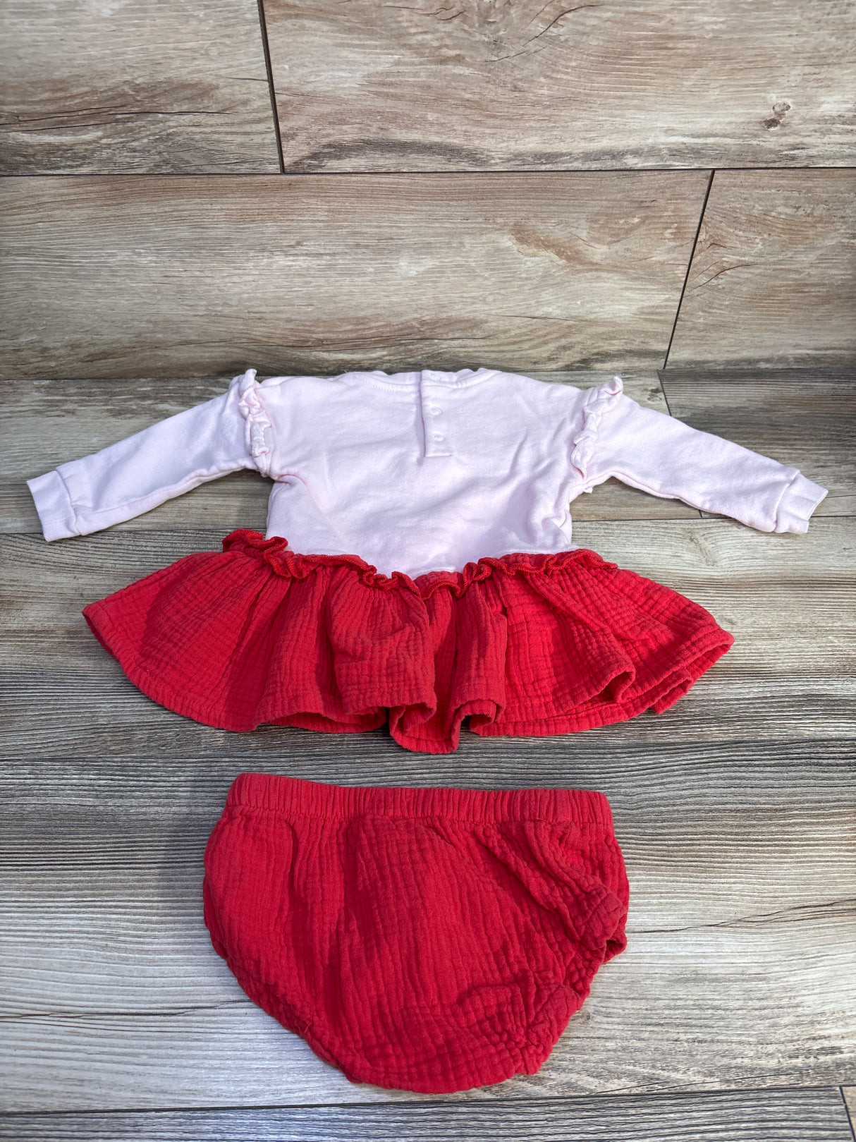 Disney Store Minnie Mouse 2pc Gauze Sweatshirt Dress & Bloomers Pink sz 12-18m