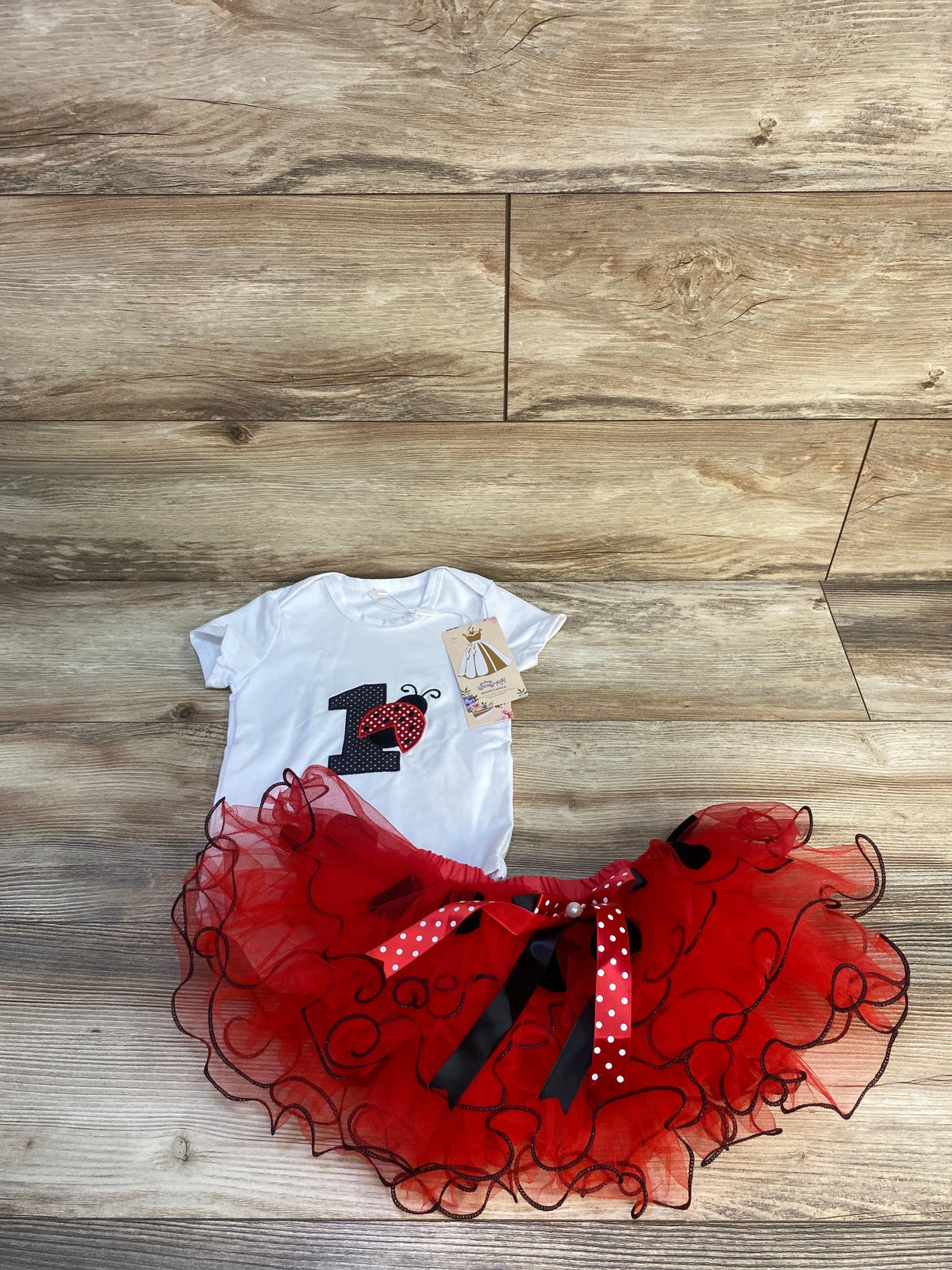 NEW IBTOM Castle 2pc Ladybug Bodysuit & Tutu Set White sz 12m