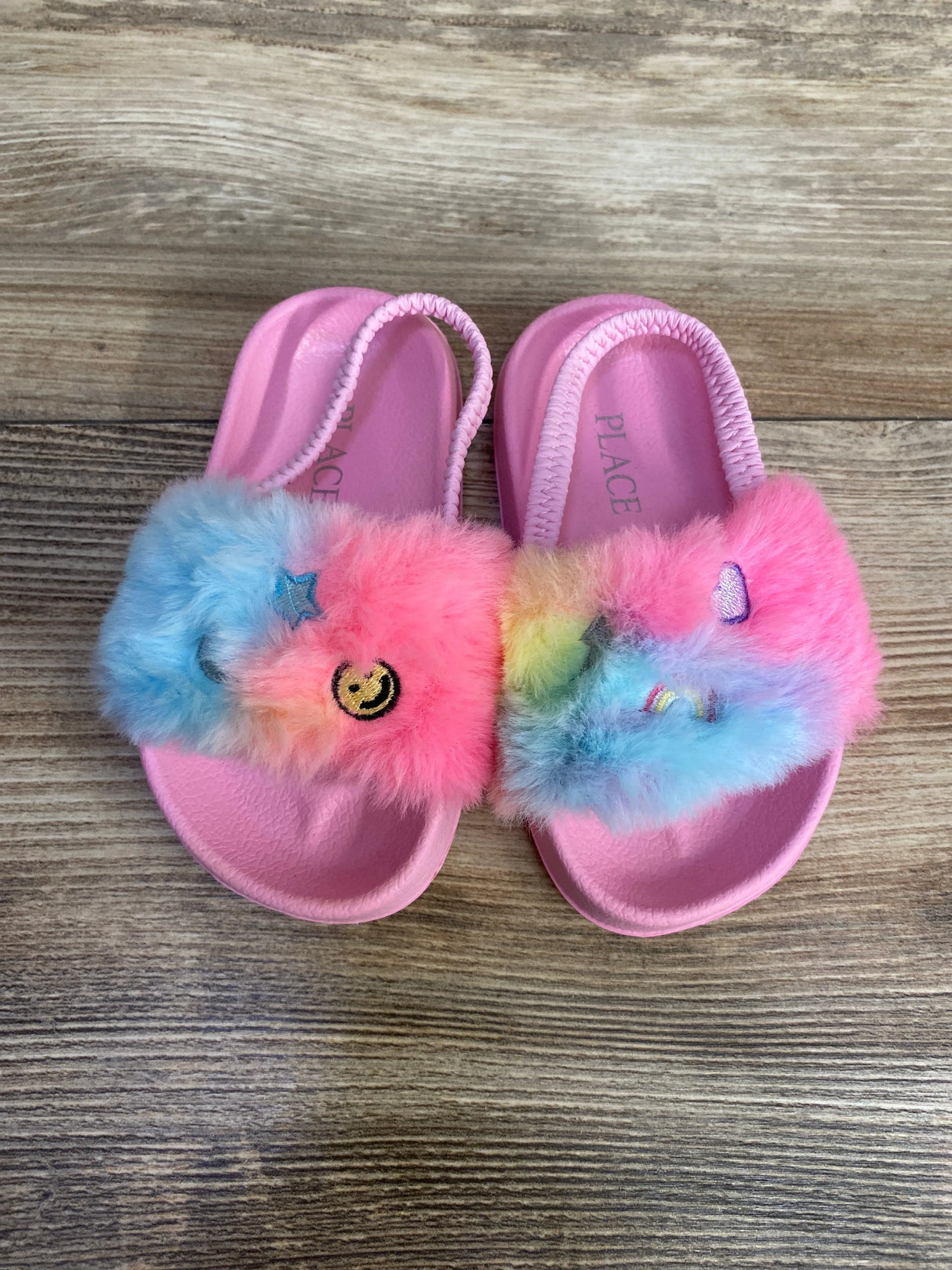 Children's Place Embroidered Icon Faux Fur Slides Pink sz 6c