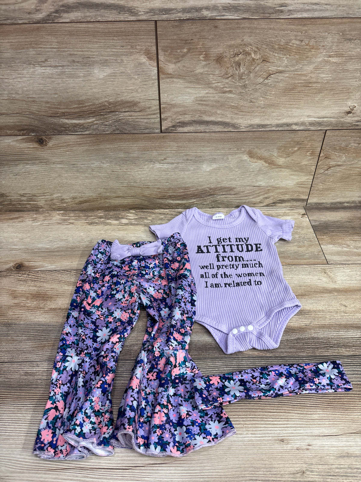 I Get My Attitude From... 3pc Floral Bodysuit Set Purple sz 3-6m