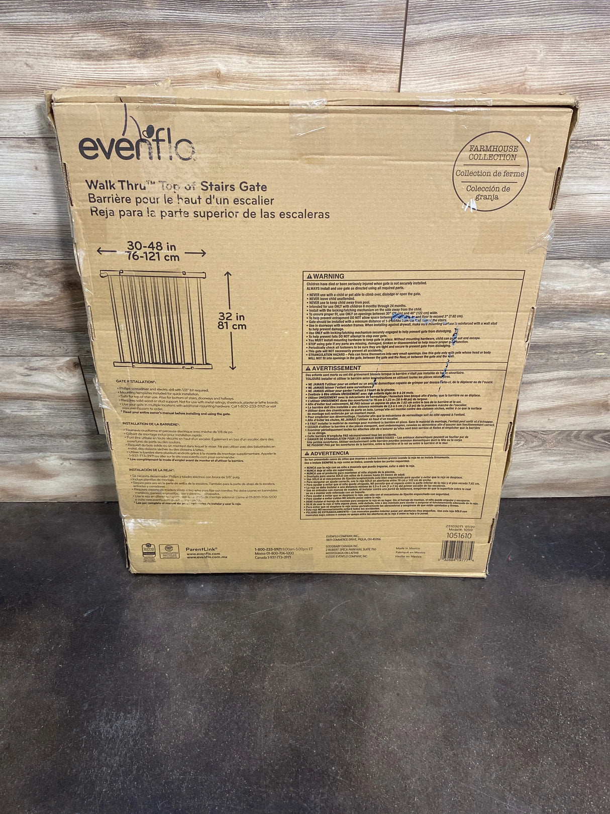 Evenflo Walk-Thru Top of Stairs Farmhouse Baby Gate