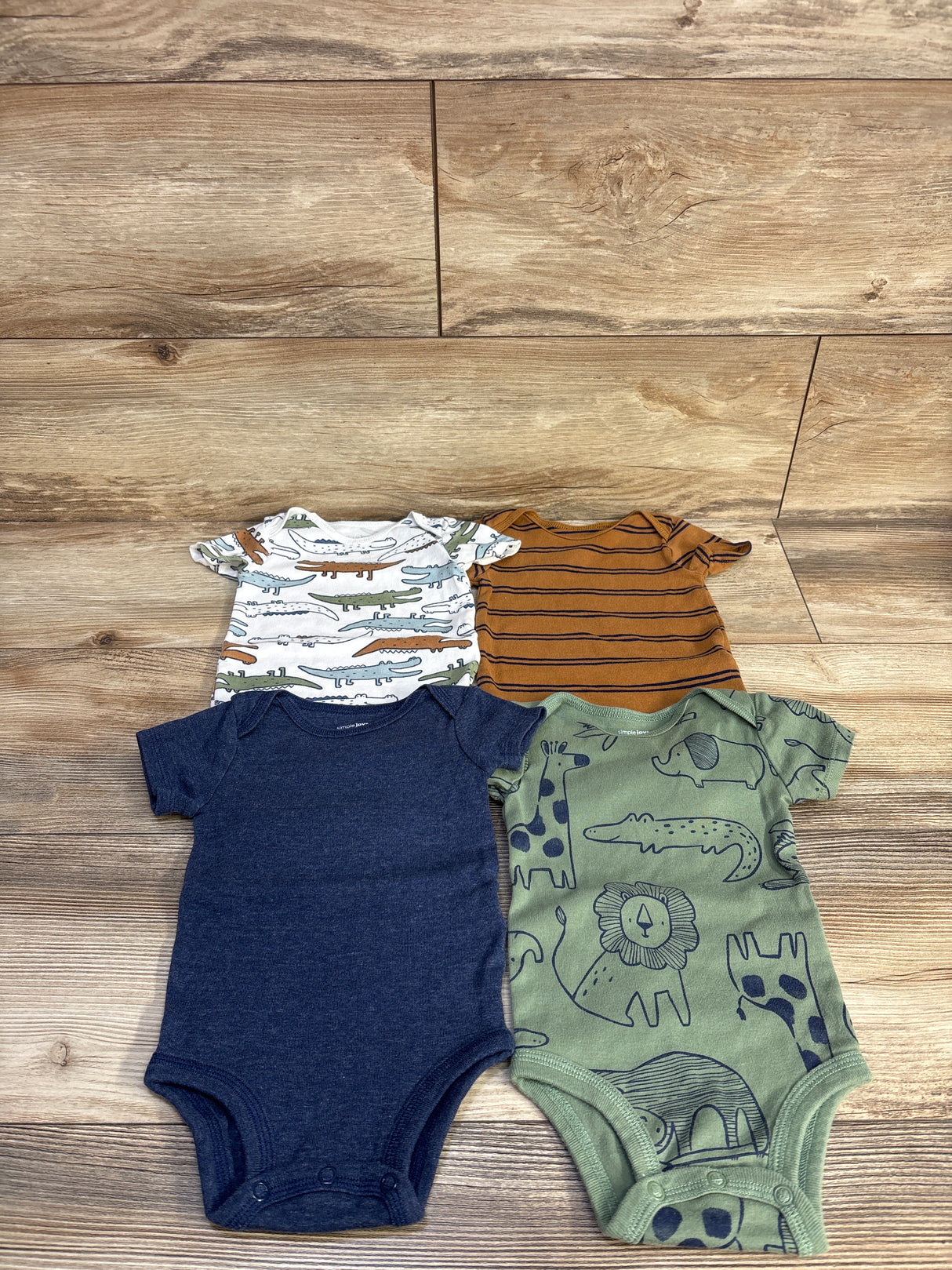 Simple Joys 4pk Animal Bodysuits Brown sz 3-6m