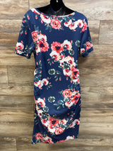 Musidora Maternity Floral Ruched Short-Sleeve Bodycon Dress Navy sz XL