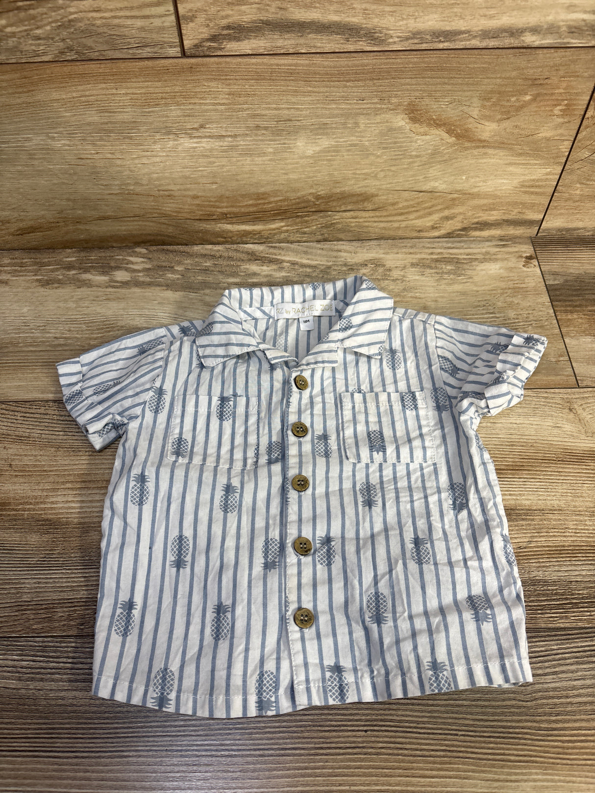 RZ by Rachel Zoe Striped Pineapple Button Up Shirt White sz 18m