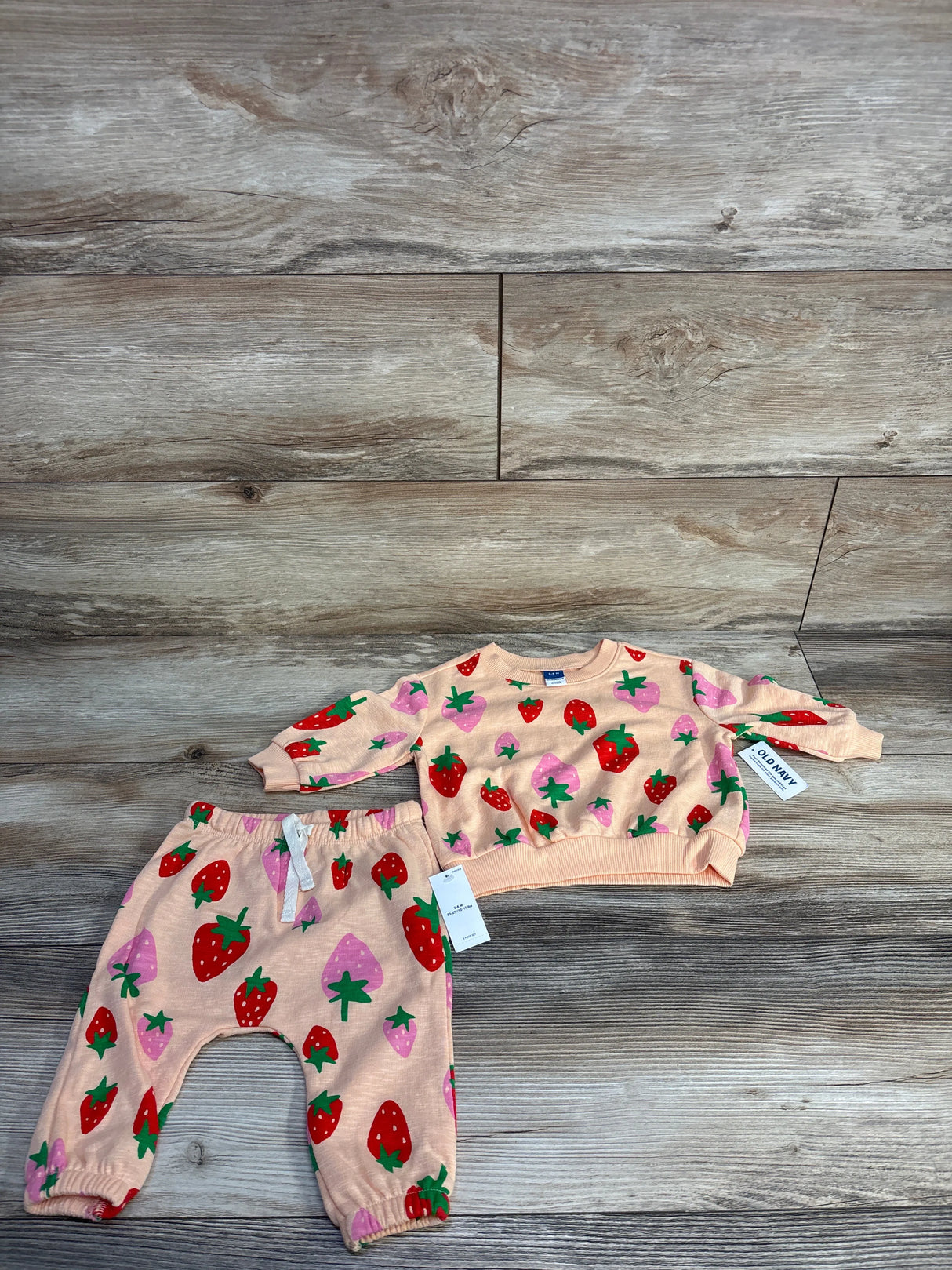 NEW Old Navy 2pc Strawberry Print Sweatshirt Set Orange sz 3-6m