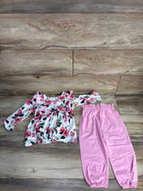 2pc Ruffled Floral Long Sleeve Shirt & Jogger Set White sz 4T