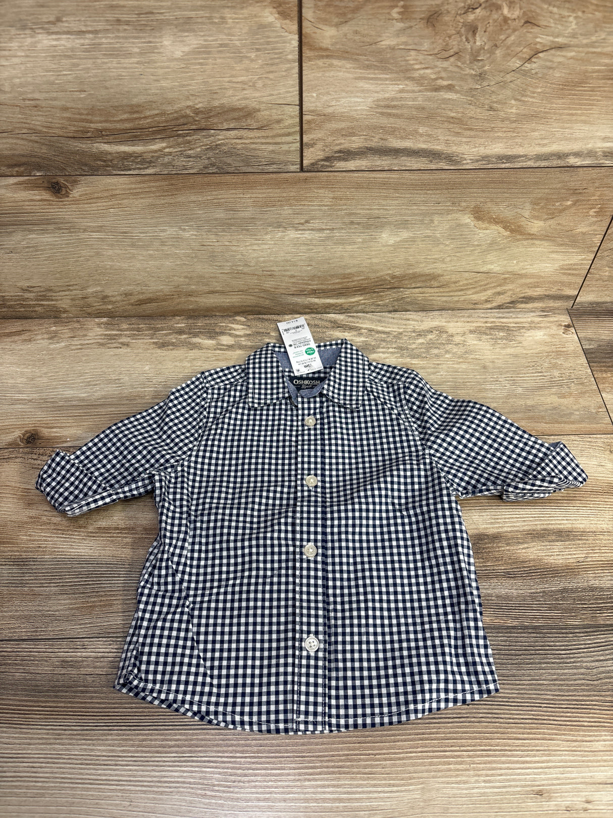 NEW OshKosh Button Up Gingham Shirt Blue sz 18m