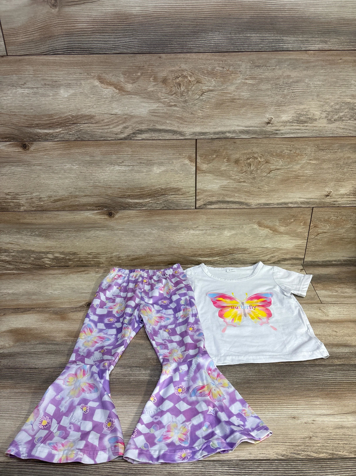 2pc Butterfly Shirt & Flare Leggings Set White sz 3-4T