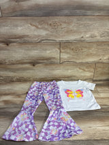 2pc Butterfly Shirt & Flare Leggings Set White sz 3-4T