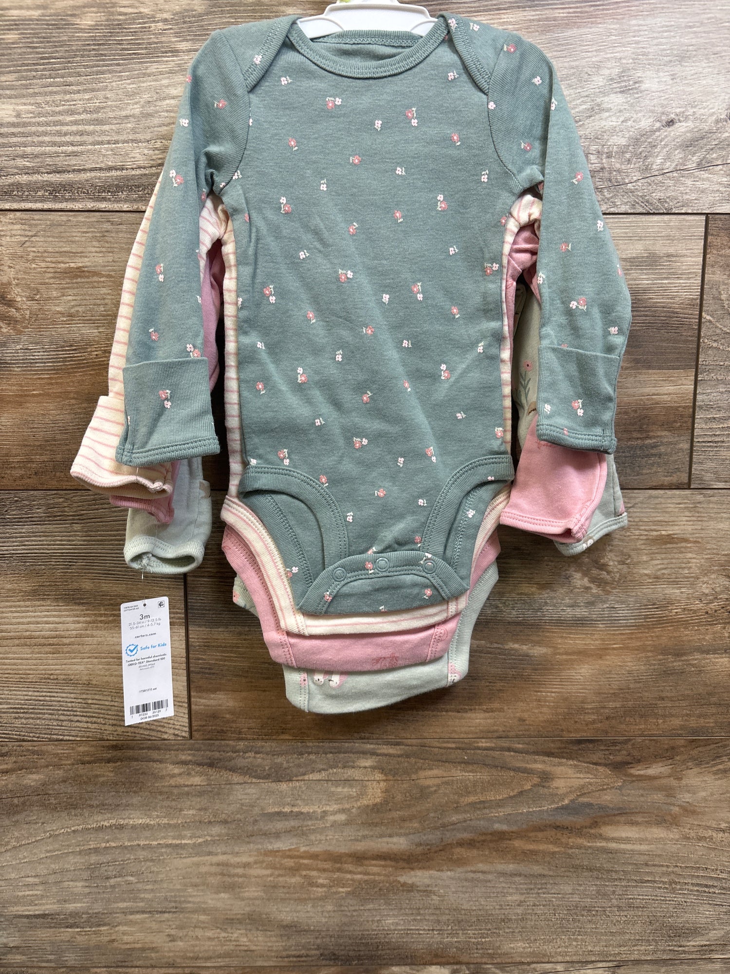 NEW Carter's 4pk Long Sleeve Bodysuits Green sz 3m