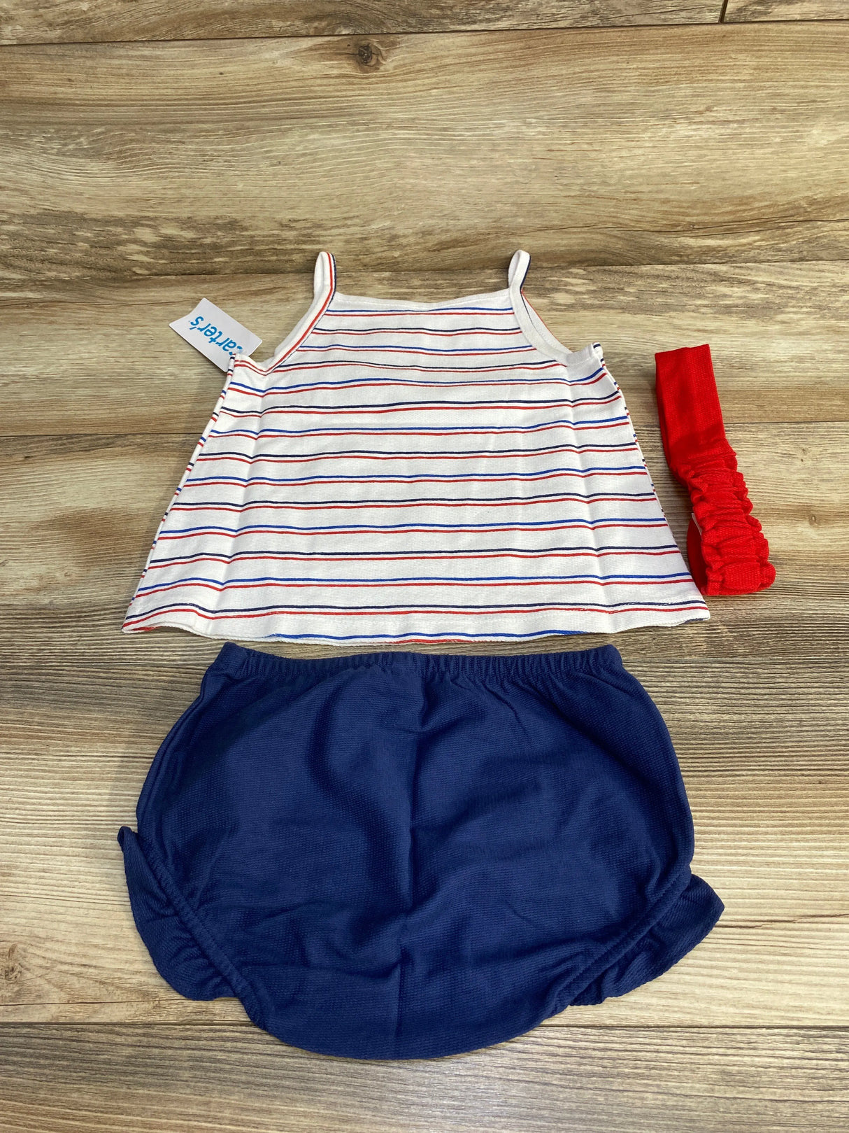 NEW Carter's 3pc Striped Top + Bottoms + Headband White sz 24m