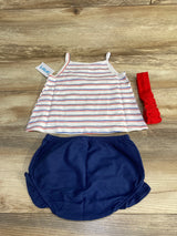 NEW Carter's 3pc Striped Top + Bottoms + Headband White sz 24m