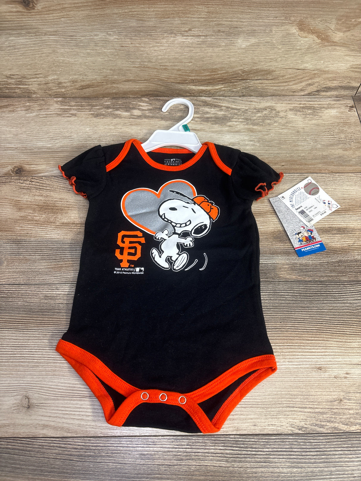 NEW Genuine Merch San Francisco Giants MLB Snoopy Peanuts Black Bodysuit sz 18m