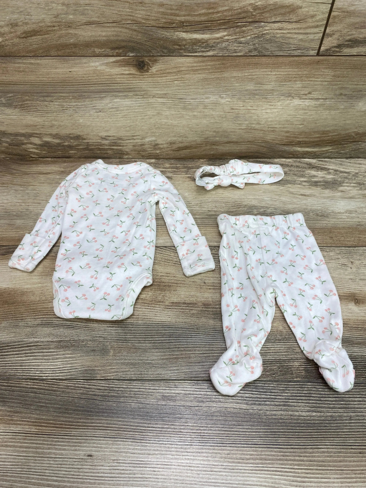 Just One You 3pc Cherry Print Kimono Bodysuit Set White sz Preemie