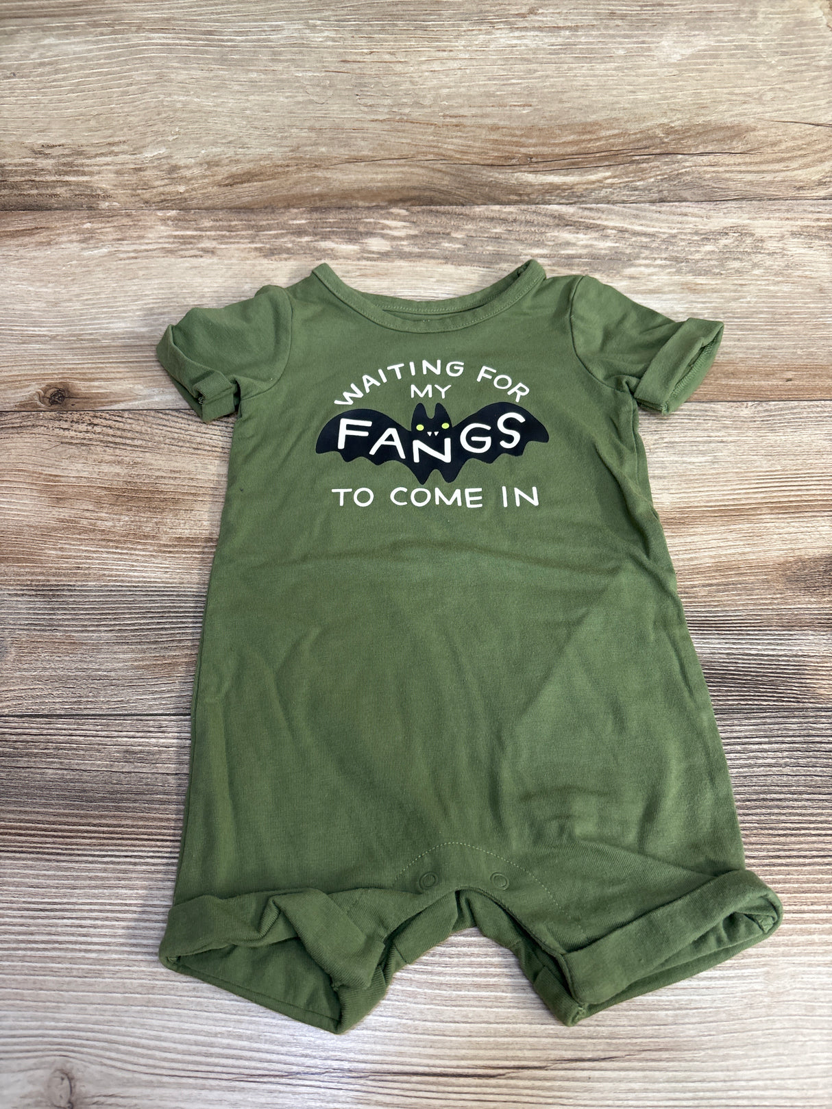 Cat & Jack Waiting For My Fangs Romper Green sz 6-9m