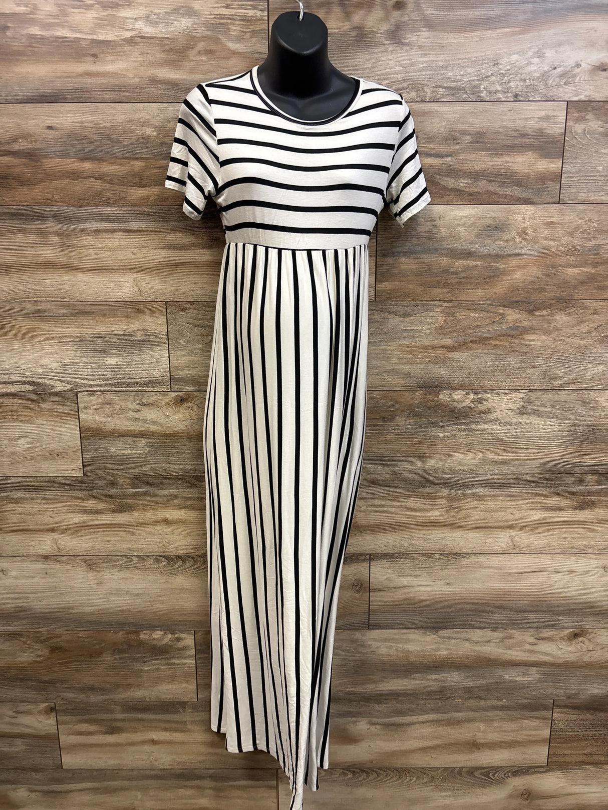 NEW Pinkblush Maternity Short Sleeve Striped Maxi Dress White sz Medium