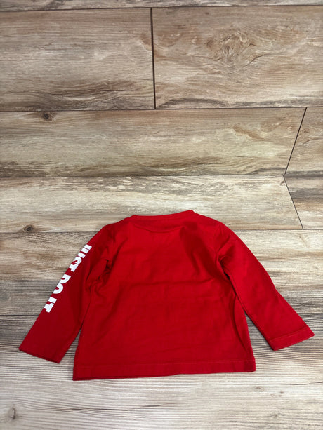 Red Nike long sleeve shirt for 18 month old baby with white text on sleeve