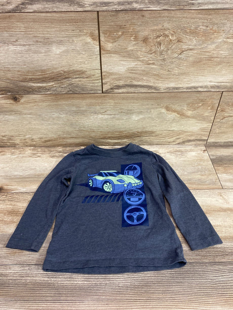 Carter's grey long sleeve toddler shirt with blue car and racing graphics
