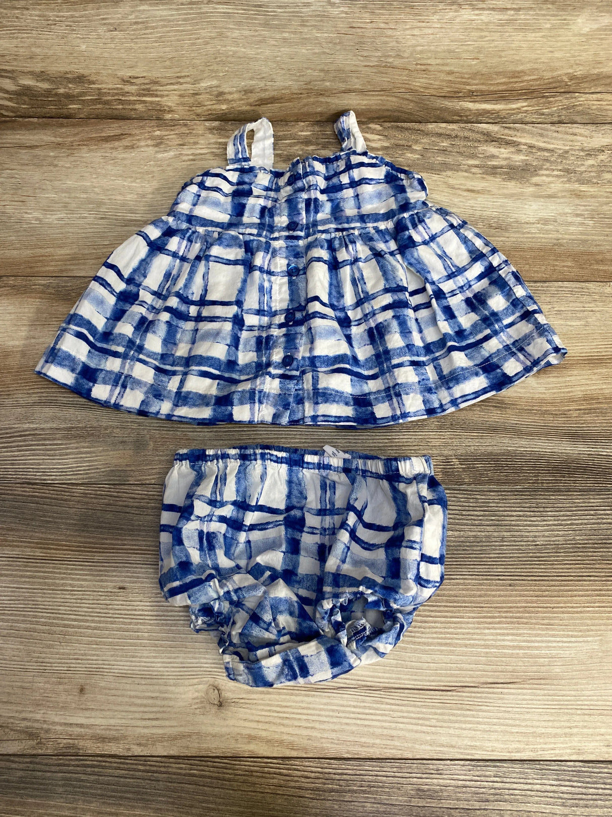 Baby Gap 2pc Plaid Top & Bloomers White/Blue sz 18-24m