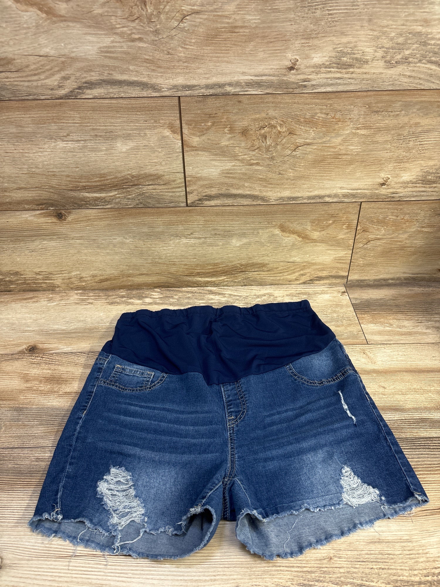 Shein Maternity Full Panel Denim Shorts Blue sz XL