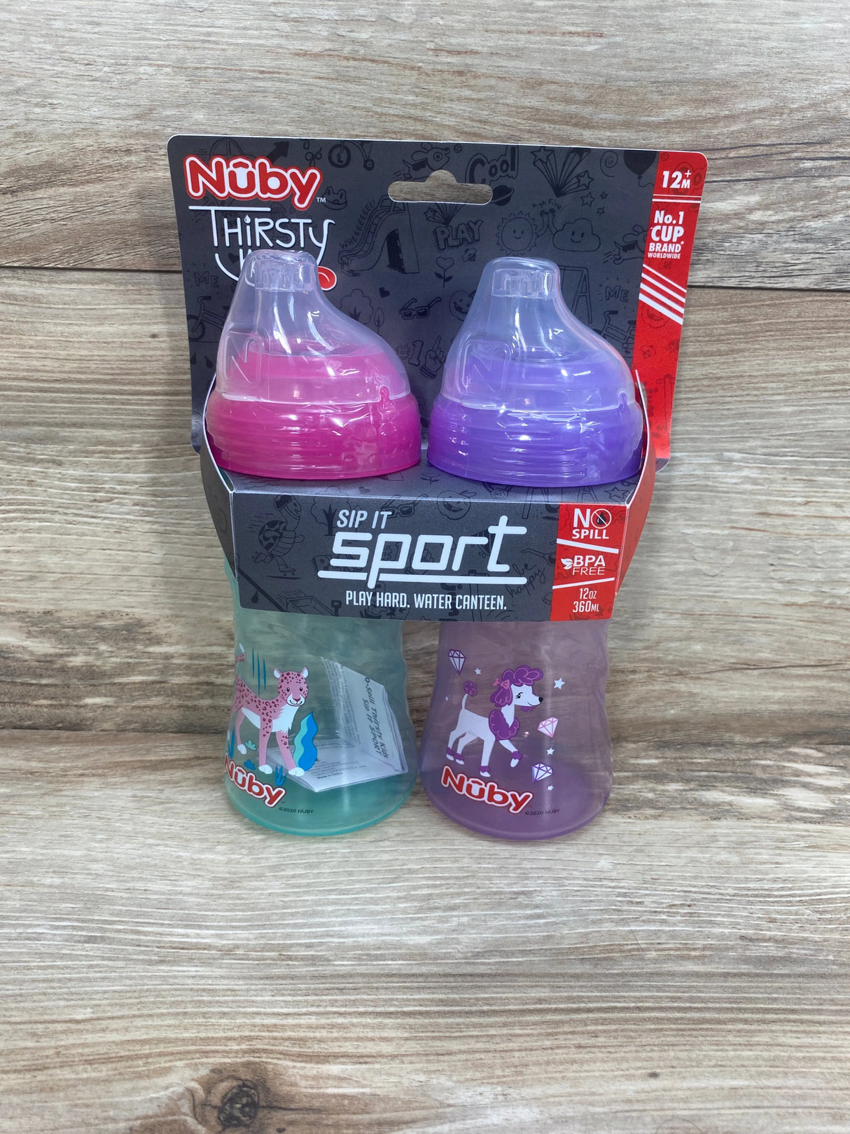 NEW Nuby Thirsty Kids Sip It Sport Cup with Soft Spout and Lid 2Pk - 12oz