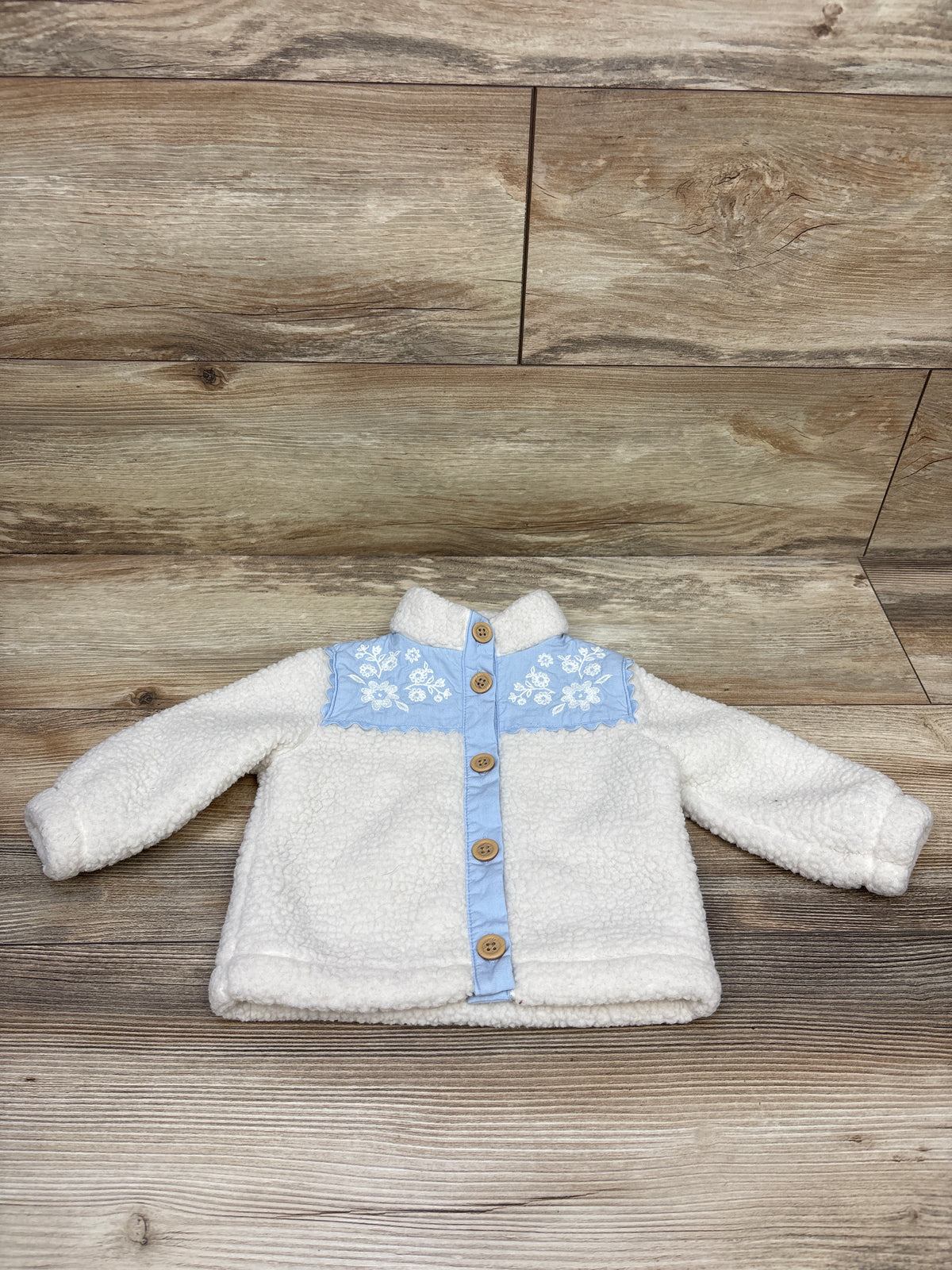 Old Navy Embroidered Button-Up Sherpa Jacket White sz 6-12m