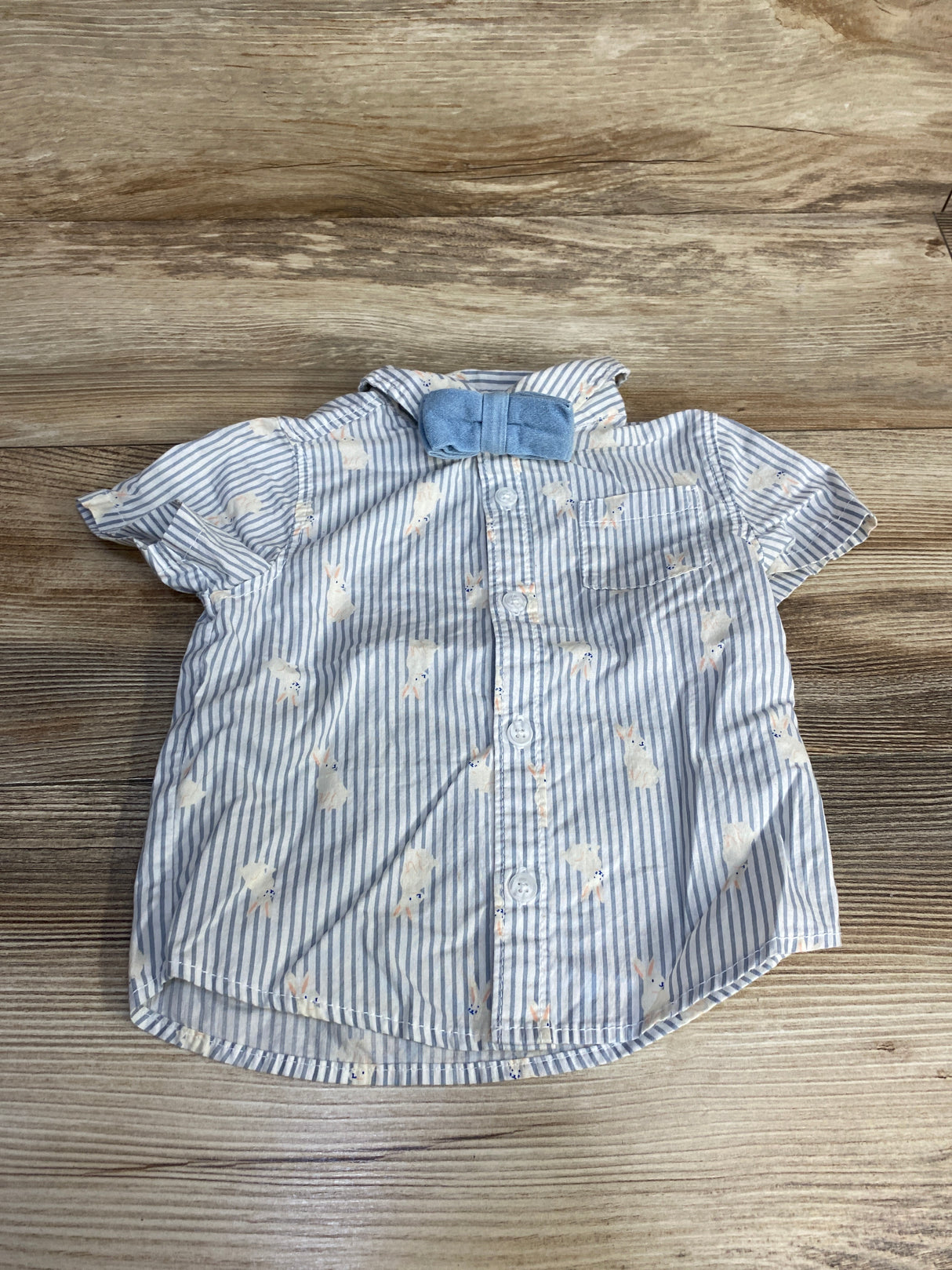 Old Navy Striped Bunny Print Button Up Shirt & Bowtie White sz 12-18m